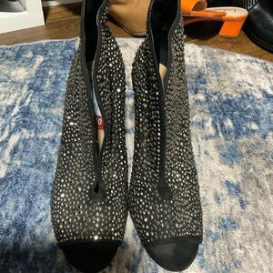 Embellished Black Peep-Toe Women's Heels